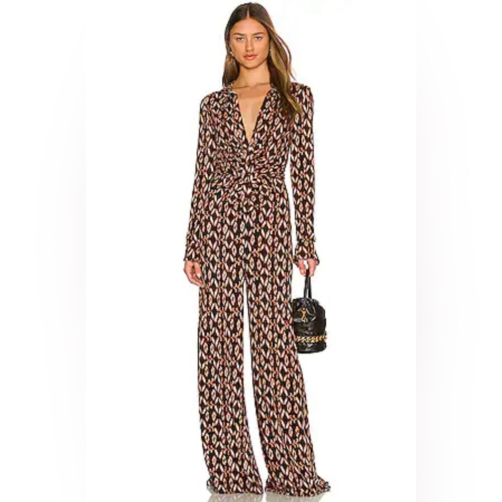 Free People Black and Cream Patterned Jumpsuit